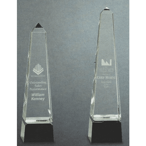 Tall Glass Pyramid Trophy with Black Base Gem Awards