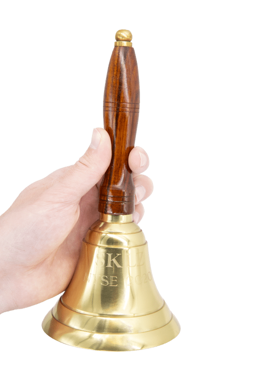 8 Tall Brass School Bell with Wooden Handle