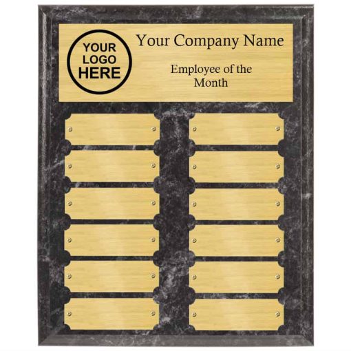 Black Marble Employee of the month perpetual plaques with gold plates