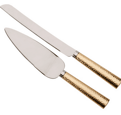 Gold Hammered Handle Knife and Server Set