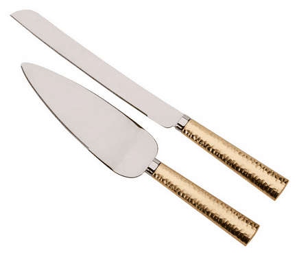 Gold Hammered Handle Knife & Server Set - Gem Awards