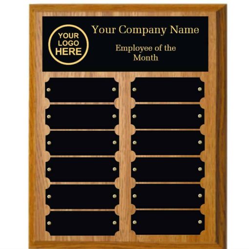 Oak Employee of the month Plaque with Black Plates