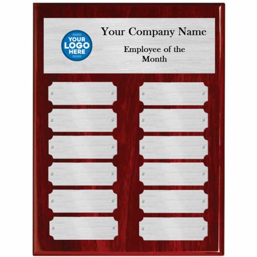 Red Piano Finish Employee of the Month Plaque with Silver Plates