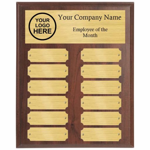 Walnut Employee of the Month Perpetual Plaque with Gold Plates