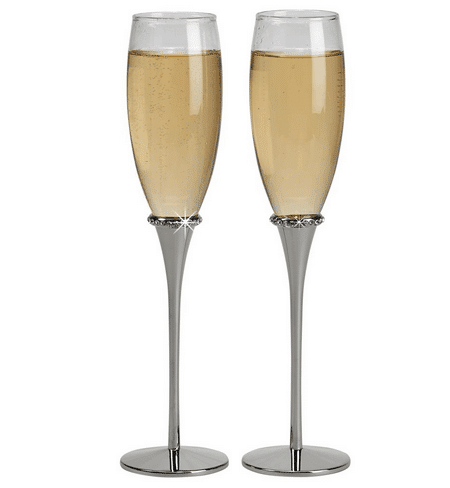 Silver Wedding Flutes with Crystals