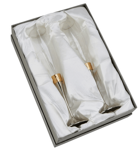 Gold Hammered Engraved Wedding Champagne Flute Set