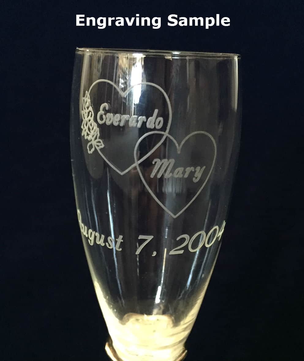 Engraved Wedding Champagne Flutes - Gold Hammered