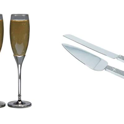 Glitter Toasting Flutes and Wedding Caker Servers