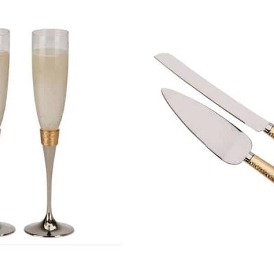 Gold Toasting Flutes and Server Set Wedding Package