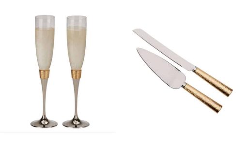 Gold Toasting Flutes and Server Set Wedding Package