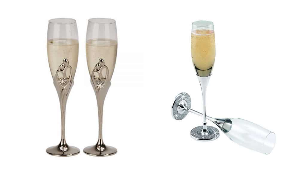 Engraved Wedding Champagne Flutes - Gold Hammered