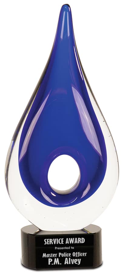 Blue Teardrop Art Glass Trophy