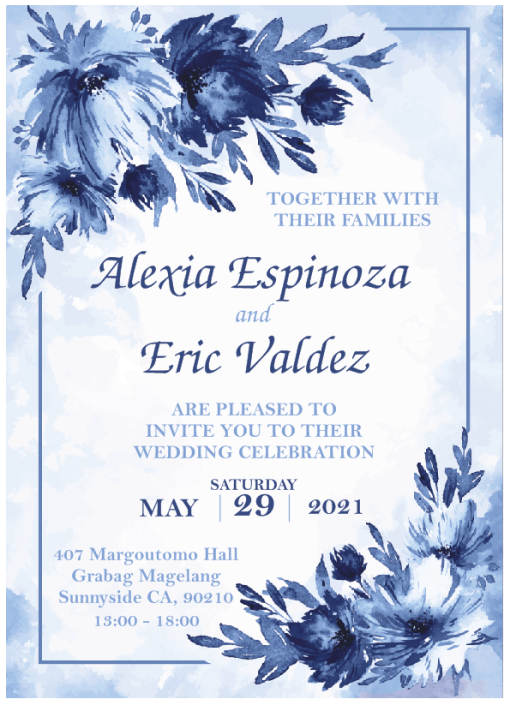 Blue & White Flower Elegant Metal Wedding Invitation