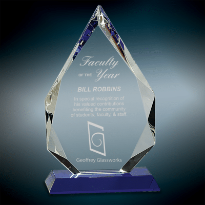 IN PRESENTATION BOX KK204 SOLITAIRE CRYSTAL TROPHY SIZE 23.5 CM FREE ENGRAVING 