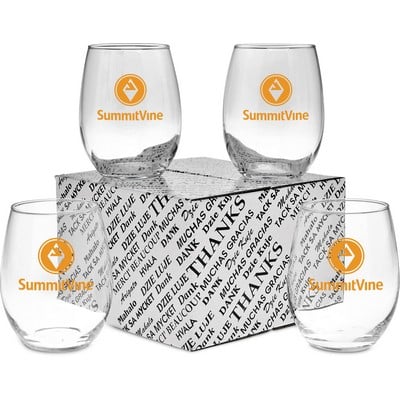 Stemless wine glass thank you set