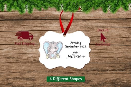 Baby Elephant Blue Christmas Ornament Scallop