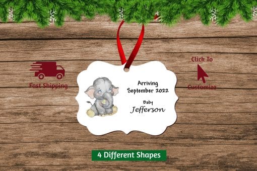 Baby Elephant Baby Announcement Ornament Scallop