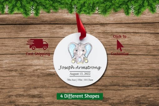 Baby boys first christmas ornament circle