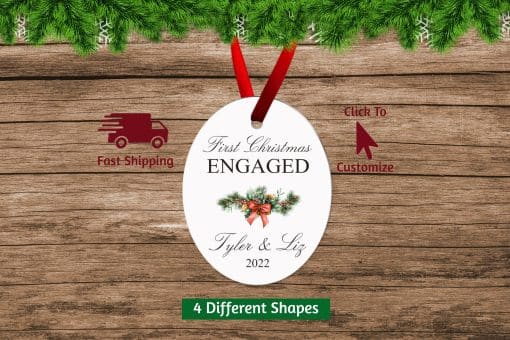 Our First Christmas Engaged Ornament Oval