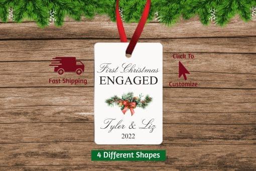 Our First Christmas Engaged Ornament Vertical