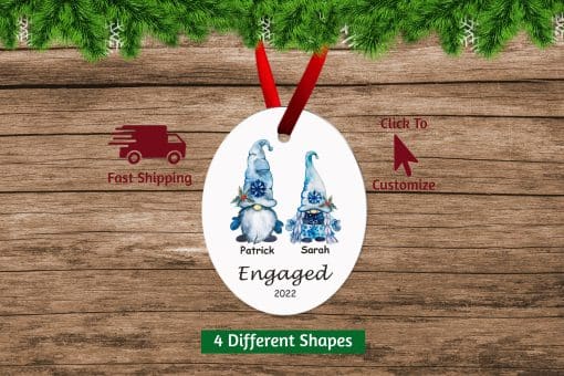 Engaged Christmas Ornament Gnomes Oval