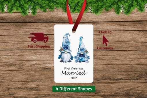 First Christmas Married Ornament Gnomes Rectangle