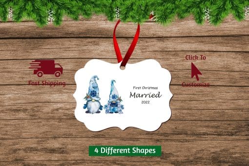 First Christmas Married Ornament Gnomes Scallop