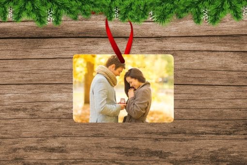 Rectangle Engagement Photo Christmas Ornament