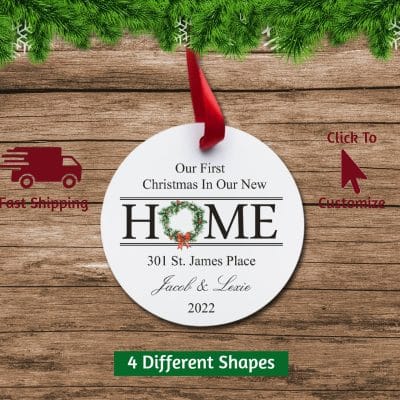 New Home Christmas Ornament with Wreath Circle