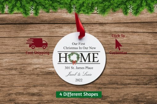 New Home Christmas Ornament with Wreath Circle