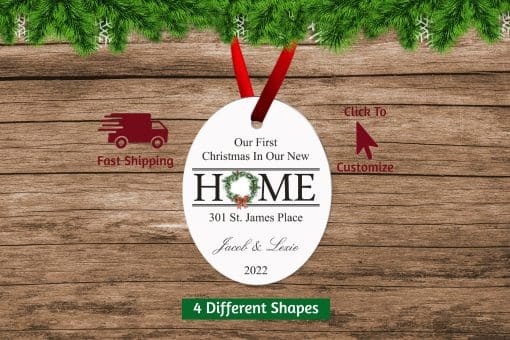 New Home Christmas Ornament with Wreath Oval