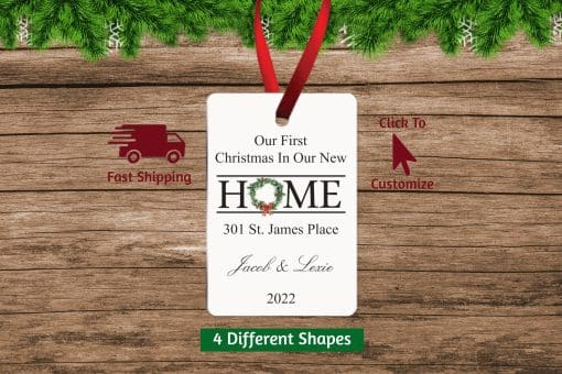 New Home Christmas Ornament with Wreath Rectangle