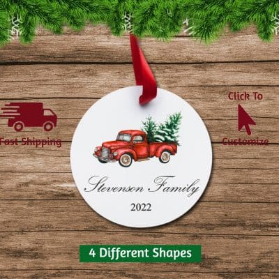 Family Christmas Ornament with Rustic Truck Circle
