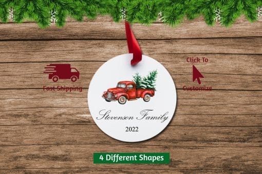 Family Christmas Ornament with Rustic Truck Circle