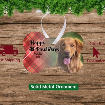 Happy Pawlidays Dog Photo Christmas Ornament