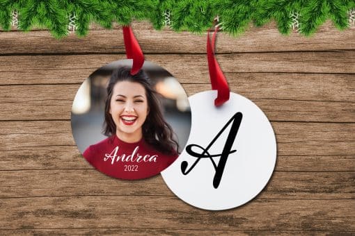 Circle Portrait Christmas Ornament with Initial