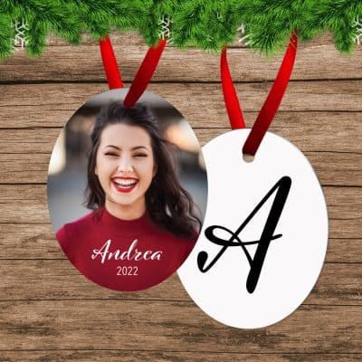 Oval Portrait Christmas Ornament with Initial