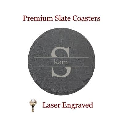 Banded Monogram Slate Coaster