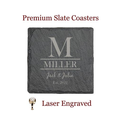 Monogram Established Square Slate Coaster