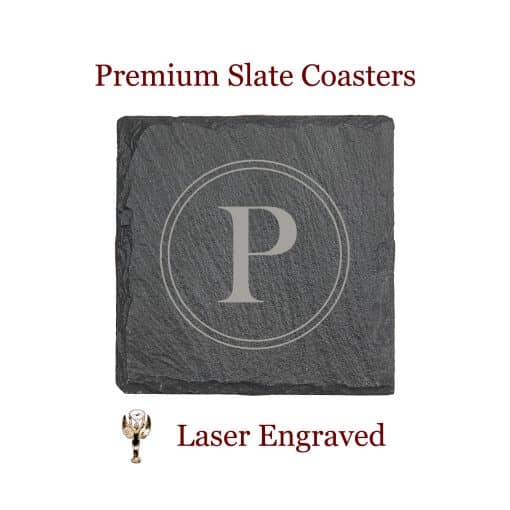 Circle Monogram Square Slate Coaster