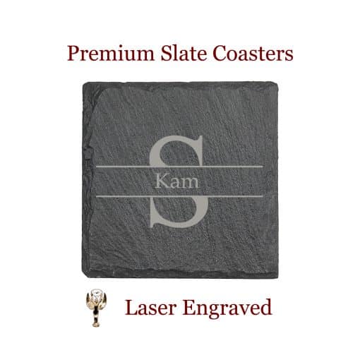 Banded Monogram Square Slate Coaster