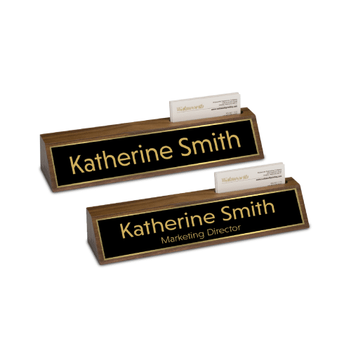 Solid Walnut Desk Name Plate with Business Card Holder