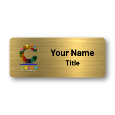 1.25 x 3 Gold Name Badges with Company Logo