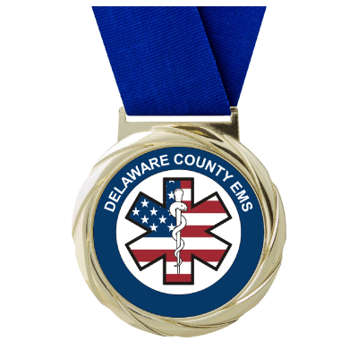 Gold Mega Custom Medal with Blue Neckribbon