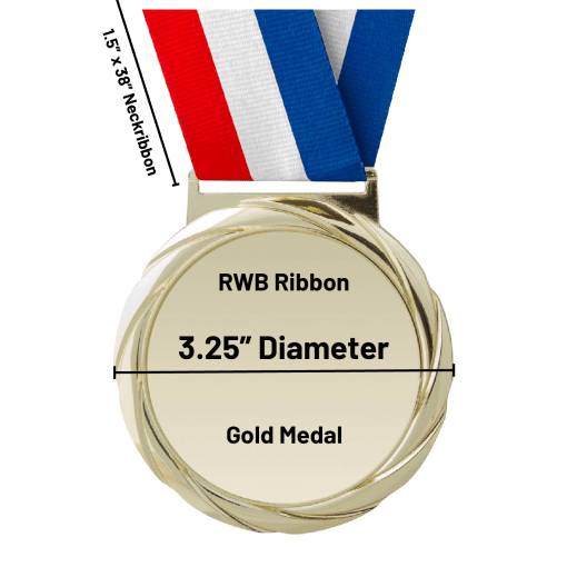 Gold Mega Medal with Red, White and Blue Neckribbon