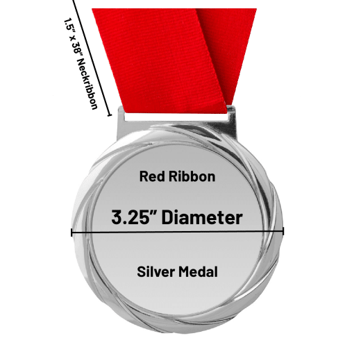 Silver Mega Medal with Red Neckribbon