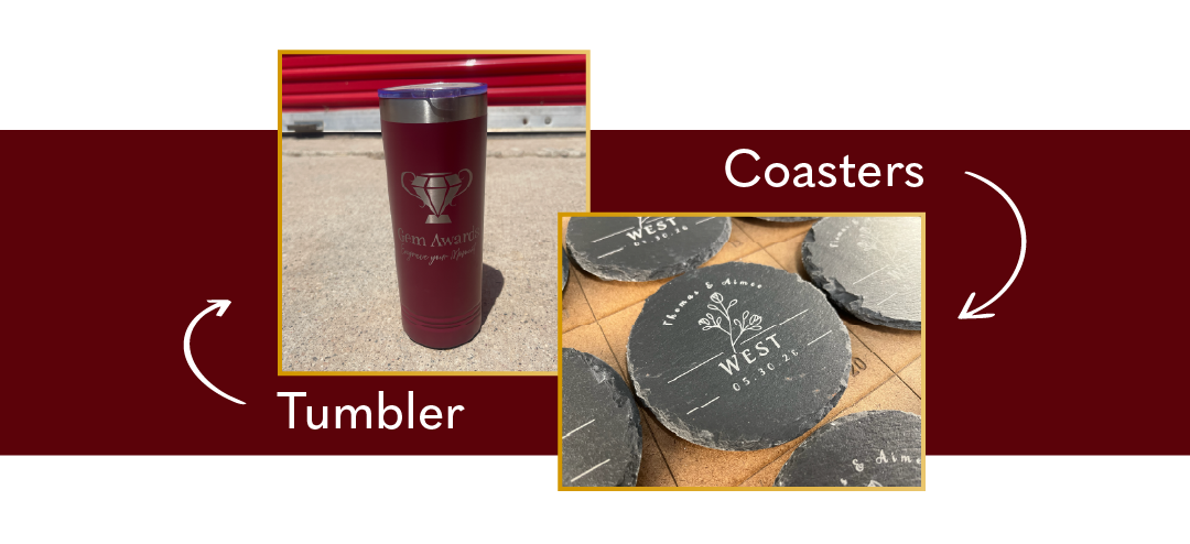 Laser Engraved tumbler and Coasters